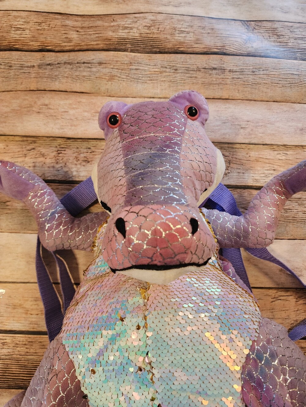 Adventure Planet Purple Sequin Alligator Backpack w/ Adjustable Straps - Picture 4 of 5